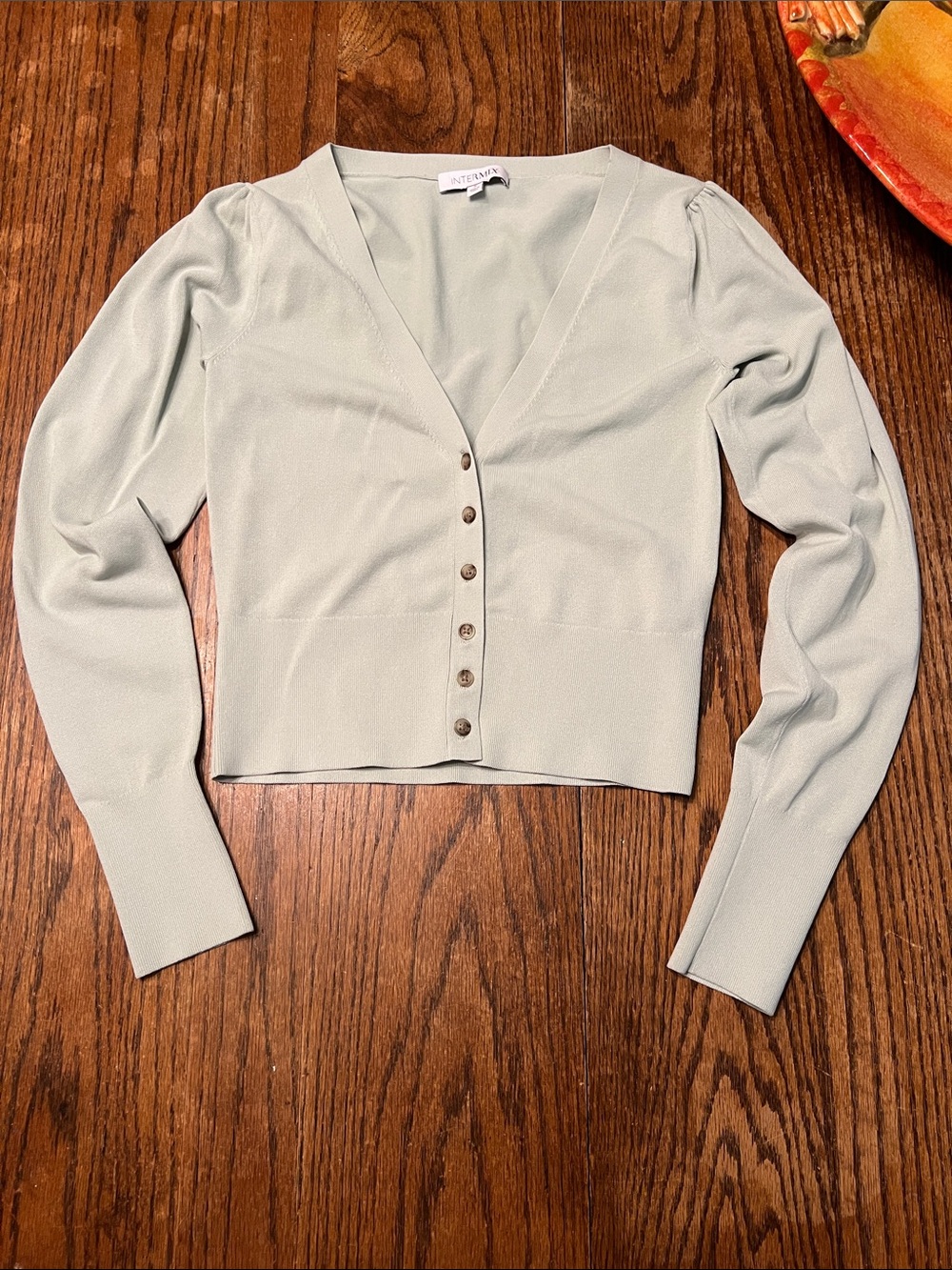 INTERMIX Sage Green V-Neck Button Front Cardigan